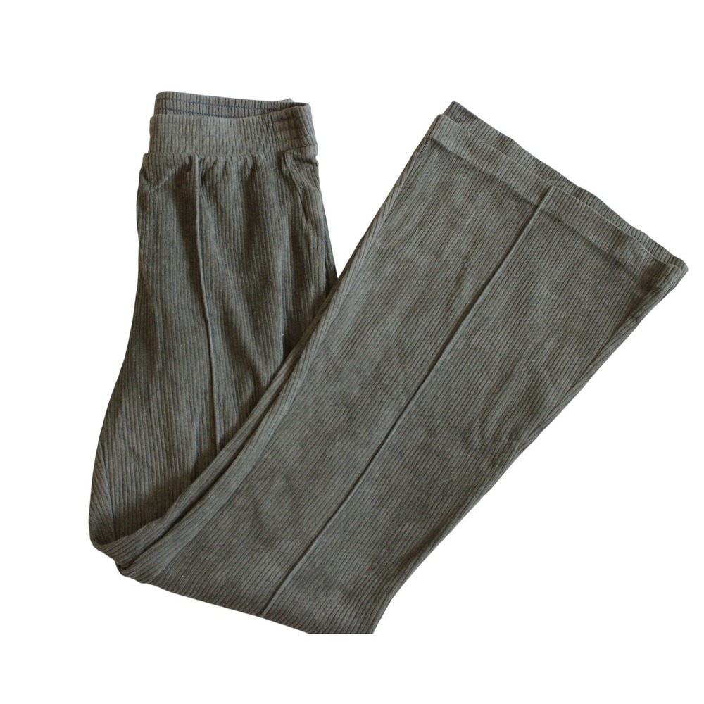 Aerie Groove On Velour Rib Flared High Rise Pants Olive Green Size XS Corduroy